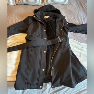 MICHAEL Michael Kors Black Trench Coat with Hood